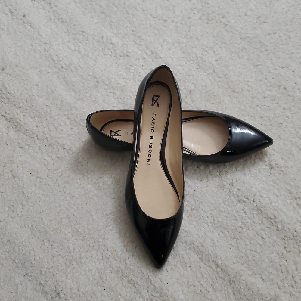 NEW Fabio Rusconi, Black Patent Pointed Toe Flats, NEW, 8M